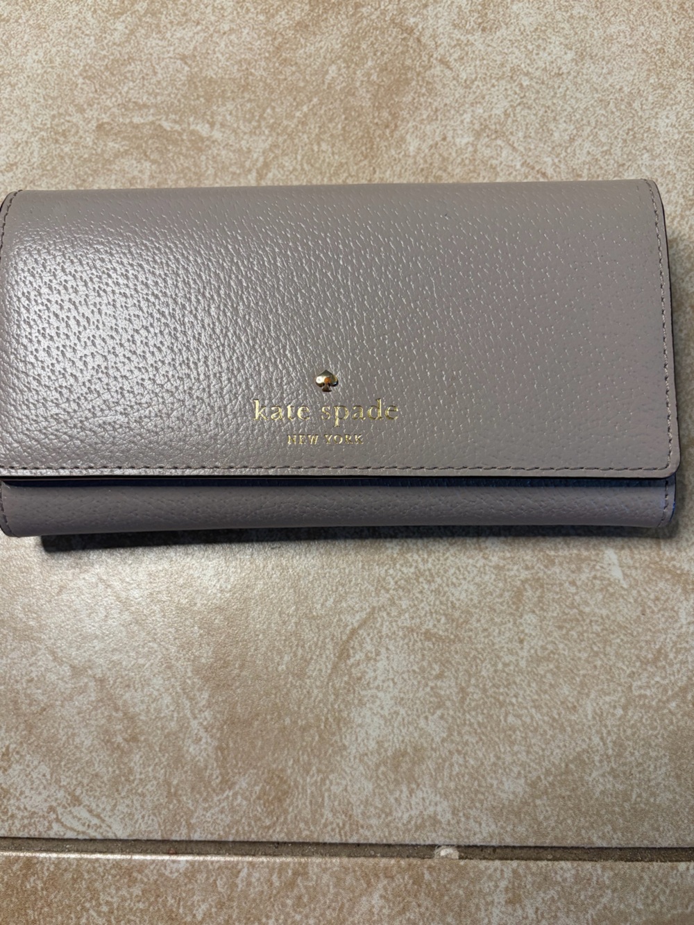 Kate Spade New York Taupe Pebbled Leather Continental Wallet in Taupe Gold Logo
